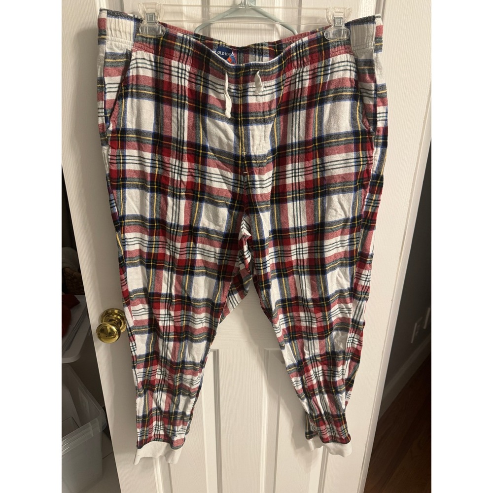 Old Navy Red White Blue Plaid Flannel Pajama Jogger Pants Mens XL Drawstring